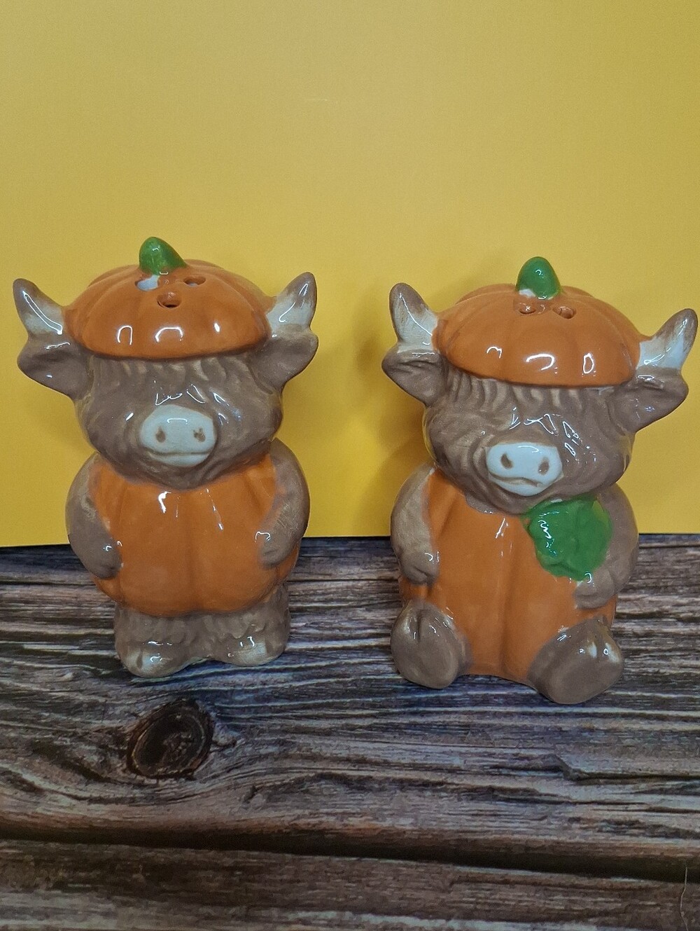 Highland Cows in Pumpkins Salt & Pepper Shakers 3" for Robert Stanley Fall Coll